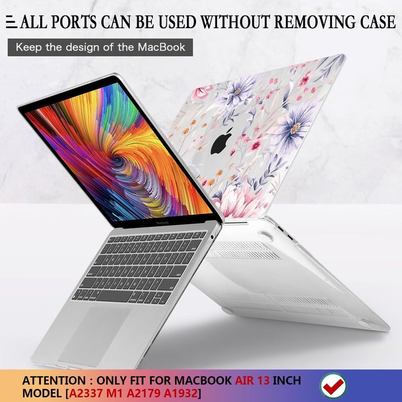CISSOOK Flower Case for MacBook Air 13 Inch A2337 M1 A2179 A1932 Model 2021-2018 Released, Plastic Floral Cover with Keyboard Cover Protector for MacBook Air 13 with Touch ID，Flowers Watercolor - Image 5